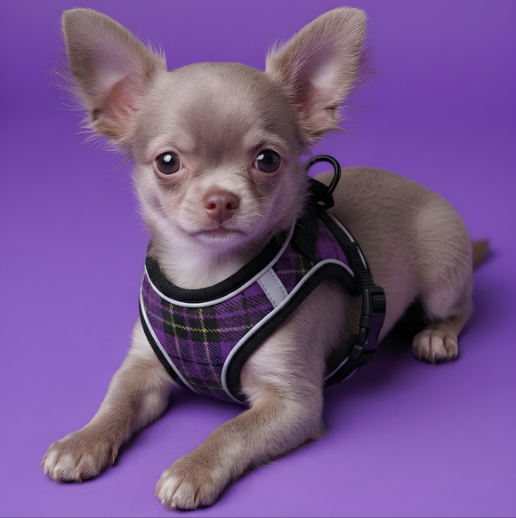 ⚡️Plaid Purple Harness With Pink And White Collar And Black Leash - Picture 2 of 2